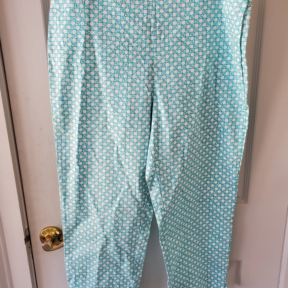 Talbots Aqua Turquoise Geometric Cropped Pants
